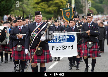 Greater Victoria Police Pipe Band aus Victoria, British Columbia, Kanada, Teilnahme an Pipefest in Stirling, Schottland. Stockfoto