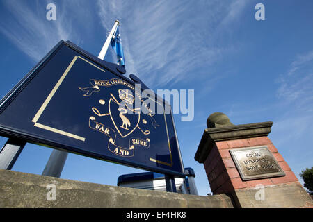 Das Zeichen vor dem Haupt-Club-Haus im Royal Liverpool Golf Club in Hoylake, Wirral, Austragungsort der Open Championship 2014. Stockfoto