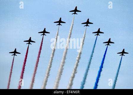 Die Red Arrows, offiziell bekannt als die Royal Air Force-Kunstflugstaffel ist der Kunstflug display Team der Royal Air Force ba Stockfoto