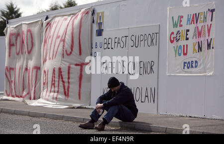 Sit-in Workersof Visteon Werk in West Belfast, 7. April 2009. Visteon Teile Automobilfabrik in West Belfast schließt mit der Stockfoto