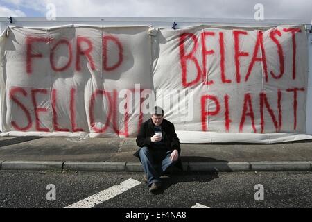 Sit-in Workersof Visteon Werk in West Belfast, 7. April 2009. Visteon Teile Automobilfabrik in West Belfast schließt mit der Stockfoto