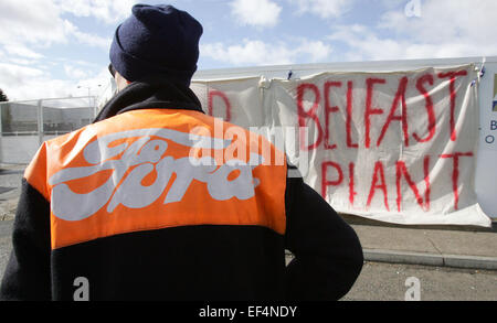 Sit-in Workersof Visteon Werk in West Belfast, 7. April 2009. Visteon Teile Automobilfabrik in West Belfast schließt mit der Stockfoto