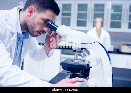 Informatik-Studenten arbeiten mit Mikroskop im Labor Stockfoto