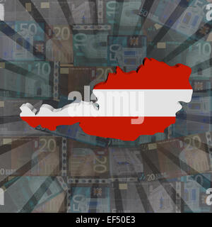 Österreich Karte Flagge auf Euro Sunburst illustration Stockfoto