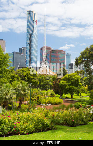 Berühmte Southbank Skyline von Melbourne, Australien - 26 Januar - Melbourne über Queen Victoria Gardens am Australia Day am Januar Stockfoto