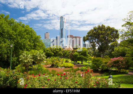 Berühmte Southbank Skyline von Melbourne, Australien - 26 Januar - Melbourne über Queen Victoria Gardens am Australia Day am Januar Stockfoto