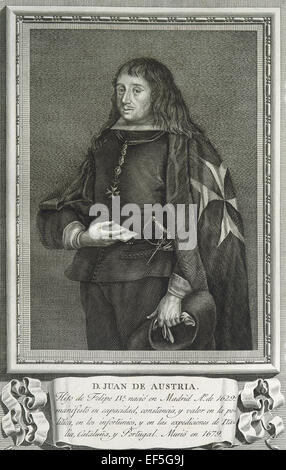John von Österreich (der jüngere) (1629-1679). Spanische allgemeine und politische Abbildung. Er war der einzige natürliche Sohn von Philip IV von Spanien vom König anerkannt werden. Porträt. Gravur. Stockfoto