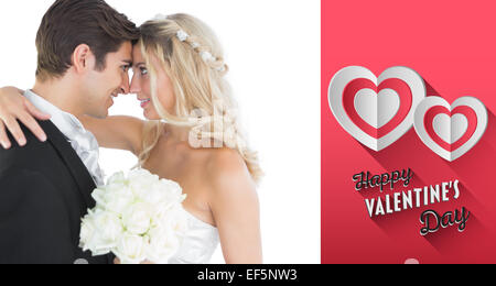 Zusammengesetztes Bild der schönen jungen Ehepaar ins Gesicht schauen Stockfoto