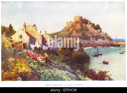 Ein farbiges Bild "Mont Hochmuts Castle, Jersey" gescannt mit hoher Auflösung aus einem Buch, veröffentlicht im Jahr 1920. Von Henry B. Wimbush. Stockfoto