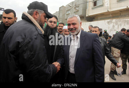 Gaza-Stadt, Gazastreifen, Palästinensische Gebiete. 27. Januar 2015. Hochrangige Hamas-Führer Ismail Haniyeh besucht einen Protest zur Unterstützung des Propheten Mohammed in Gaza-Stadt am 27. Januar 2015 Credit: Ashraf Amra/APA Bilder/ZUMA Draht/Alamy Live News Stockfoto