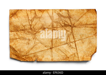 Alte dreckige gebogenen Karteikarte, Isolated on White Background. Stockfoto