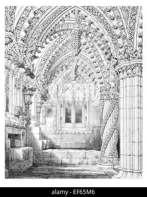 1852 östlichen Gang Rosslyn katholischen Collegiate Chapel of St Matthew Midlothian in Privatbesitz. Stockfoto