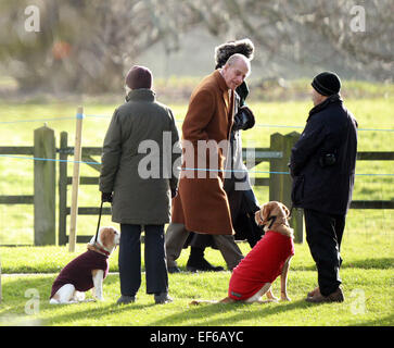 Sandringham, Norfolk, Großbritannien. 25. Januar 2015. Seine königliche Hoheit Prinz Philip Duke of Edinburgh zur Kirche in Sandringham. Sandringham, Norfolk, Großbritannien. Stockfoto