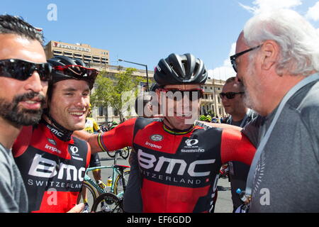 Adelaide, South Australia, Australien. 25. Januar 2015. CADEL EVANS beendet seine letzte Santos Tour Down Under. © Gary Francis/ZUMA Wire/ZUMAPRESS.com/Alamy Live-Nachrichten Stockfoto