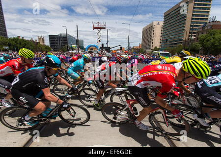 Adelaide, South Australia, Australien. 25. Januar 2015. CADEL EVANS während der Santos Tour Down Under werden sicher sein Mac Stufe 6 zu sehen. © Gary Francis/ZUMA Wire/ZUMAPRESS.com/Alamy Live-Nachrichten Stockfoto