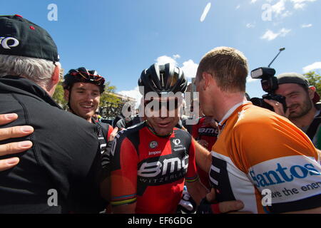 Adelaide, South Australia, Australien. 25. Januar 2015. CADEL EVANS beendet seine letzte Santos Tour Down Under. © Gary Francis/ZUMA Wire/ZUMAPRESS.com/Alamy Live-Nachrichten Stockfoto