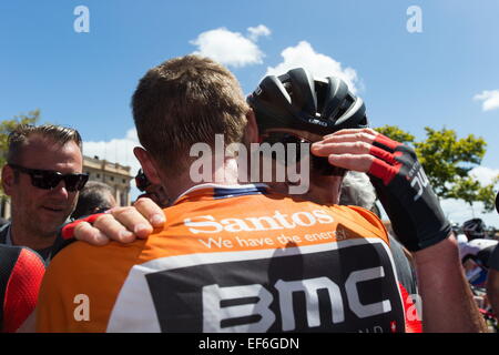 Adelaide, South Australia, Australien. 25. Januar 2015. CADEL EVANS beendet seine letzte Santos Tour Down Under. © Gary Francis/ZUMA Wire/ZUMAPRESS.com/Alamy Live-Nachrichten Stockfoto