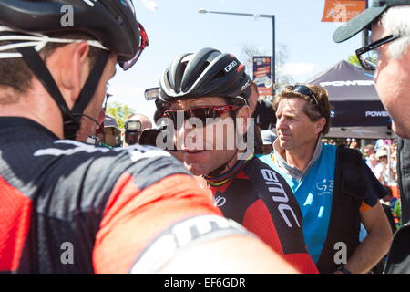 Adelaide, South Australia, Australien. 25. Januar 2015. CADEL EVANS beendet seine letzte Santos Tour Down Under. © Gary Francis/ZUMA Wire/ZUMAPRESS.com/Alamy Live-Nachrichten Stockfoto