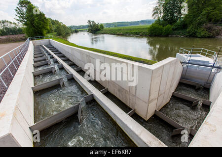 Fische passieren, Fluss Ruhr bei Schwerte, eine künstliche Wasserstraße für Fische, und den Fluss schwimmen, einen Damm zu umgehen Stockfoto