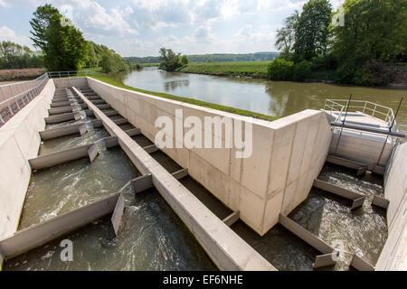 Fische passieren, Fluss Ruhr bei Schwerte, eine künstliche Wasserstraße für Fische, und den Fluss schwimmen, einen Damm zu umgehen Stockfoto