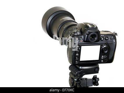Professionelle Digitalkamera schwarz isoliert auf weißem Hintergrund Stockfoto