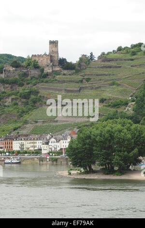Gutenfels Castle, auch bekannt als Caub Burg über der Stadt Kaub in Rheinland-Pfalz, Deutschland. Stockfoto