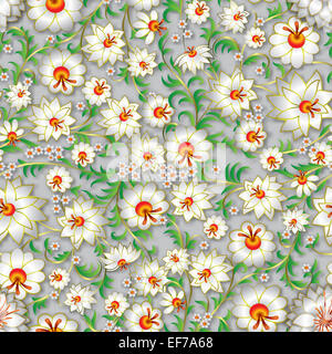 abstrakte weiße Feder nahtlose floralen Ornament und Schatten auf einem grauen Hintergrund Stockfoto