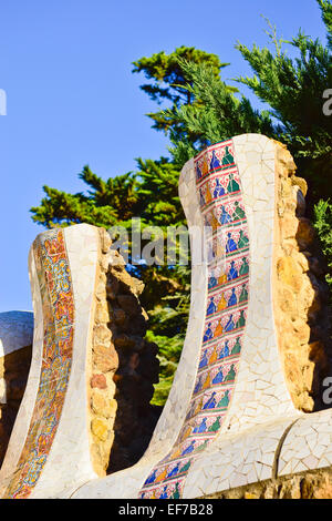 Park Güell von Antoni Gaudi Architekten. Barcelona, Katalonien, Spanien. Stockfoto