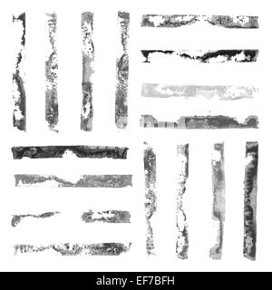 Vektor eingestellt von Black und White Grunge Aquarell rechteckig Farbe Briefmarken Stock Vektor