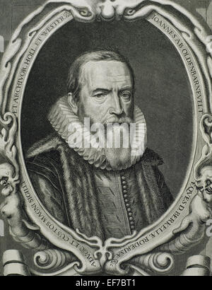 Johan van Oldenbarnevelt (1547 – 1619), Herr von Berkel En Rodenrijs (1600), Gunterstein (1611) und Bakkum (1613). Niederländischer Staatsmann, der eine wichtige in der niederländischen Kampf für Unabhängigkeit von Spanien Rolle. Porträt. Gravur. Stockfoto