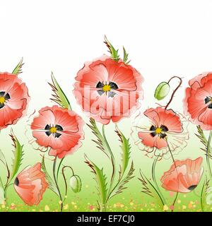 Nahtlose Vektormuster mit roten sanfte Mohn Blumen Stock Vektor