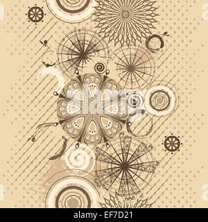 Vektor-nahtlose Grunge Hintergrund mit dekorativen durchbrochenen Beige und braun Kreise Stock Vektor