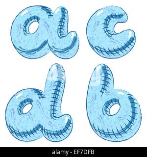 Blaue Grunge Kreide handgezeichnete Doodle Alphabet Buchstaben A, B, C, D Stock Vektor