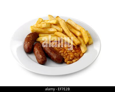 Wurst Bohnen und Pommes frites Stockfoto