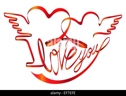 Vektor Valentinstag rote Band - Inschrift gI liebe dich mit Herz und Flügel Stock Vektor