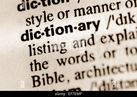 Makroaufnahme einer Word-Wörterbuch-Definition im Wörterbuch Stockfoto