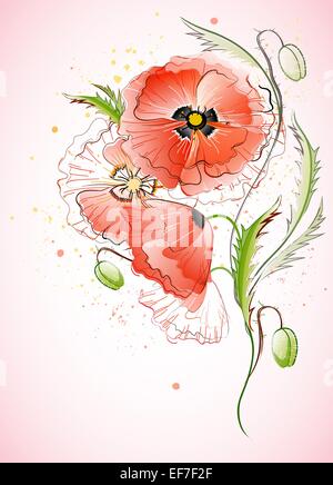 Vektor senkrecht Grußkarte mit roten sanfte Mohn Blumen Stock Vektor