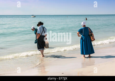 Amischen Leute auf der Suche nach Muscheln auf Siesta Key in Florida am Strand