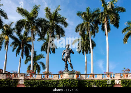 Palmen mit Blick auf die Statue des David in den Ringling Kunstmuseum Gärten in Sarasota Florida Stockfoto