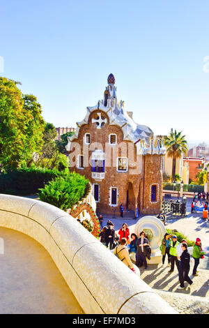 Park Güell von Antoni Gaudi entworfen Architekt. Barcelona, Katalonien, Spanien. Stockfoto