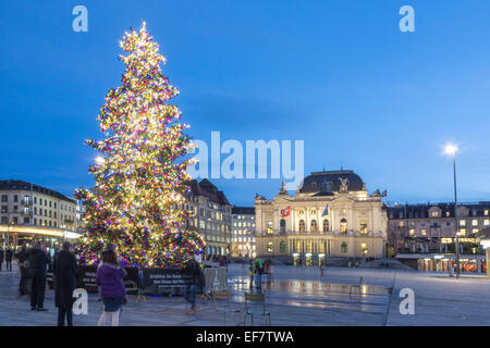 Weihnachtsbaum, Sechselaeuten Square, Opernhaus, Zürich, Schweiz Stockfoto