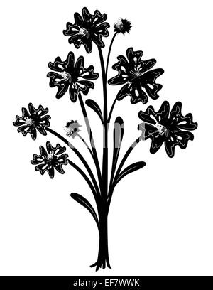 Schwarz / weiß Darstellung einen Blumenstrauß mit verspielten acht Blätter bereit, in eine Vase gestellt Stockfoto