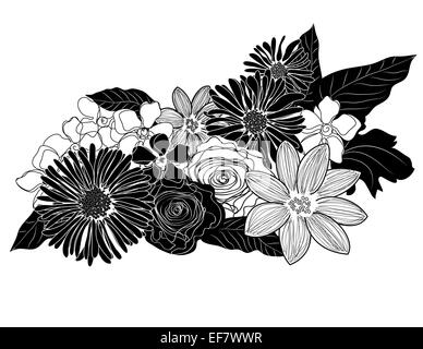 Zarten Schwarz-weiß Illustration ein Blumenarrangement für Dekoration und romantische Motive Stockfoto