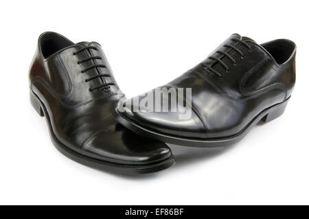 Schwarzes Leder Herren Schuhe isoliert auf weißem Hintergrund Stockfoto