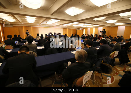 Freigabe von Japan aus FIBA Sanktionen. 28. Januar 2015. Allgemeine Ansicht, 28. Januar 2015 - Basketball: JAPAN-2024-TASK-FORCE hält eine Pressekonferenz am Grand Prince Hotel New Takanawa, Tokio, Japan. Diese Gruppe wurde mit dem Ziel, langfristig 10 Jahre Basketball in Japan und das kurzfristige Ziel der Freisetzung von Japan aus FIBA Sanktionen zu verbessern erstellt. © Shingo Ito/AFLO SPORT/Alamy Live-Nachrichten Stockfoto