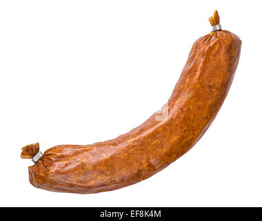 Geräuchertes Schweinefleisch Wurst gemacht aus Hackfleisch, isoliert auf weiss Stockfoto