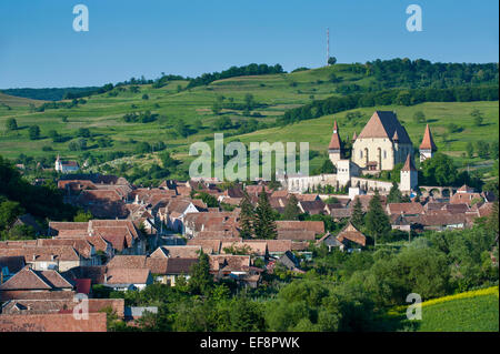 Dorf mit sächsischen Wehrkirchen, UNESCO-Weltkulturerbe Birthälm, Rumänien Stockfoto