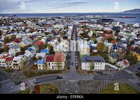 Island, Reykjavik, Vogelperspektive über klassische Altstadt Stockfoto