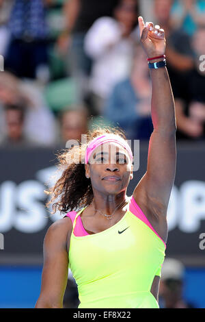 Melbourne, Australien. 29. Januar 2015. Australian Open Damen Halbfinale. Serena Williams (USA) feiert ihren Sieg in zwei Sätzen. Bildnachweis: Aktion Plus Sport/Alamy Live-Nachrichten Stockfoto