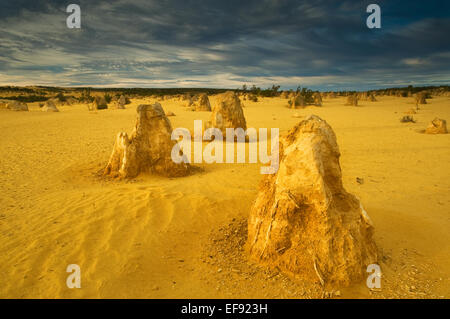 Ein Sturm in Pinnacle Wüste des Nambung National Park. Stockfoto